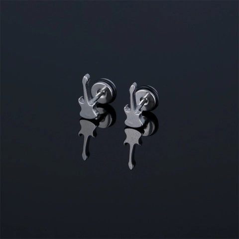 Guitar Stud Earrings 316 Stainless Steel Vacuum Plating Musical Instrument Punk Rock Style For Men Women