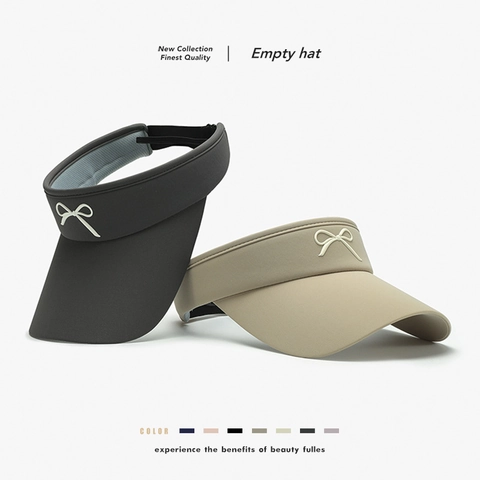 Women Summer Sun Visor Hat Empty Top Wide Brim Bowknot UV Protection Breathable Nylon Spandex Adjustable Outdoor