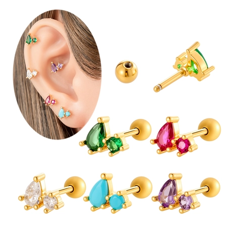 Pendientes De Cartílago De Circonita Gota De Agua Barra De Acero Inoxidable Joyas De Piercing Para Mujeres