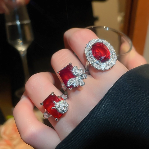 Anello Aperto Elegante Con Pietra Preziosa Rossa Rame Zirconia Full Pavé Design A Farfalla Gioielli Da Cocktail Per Donne