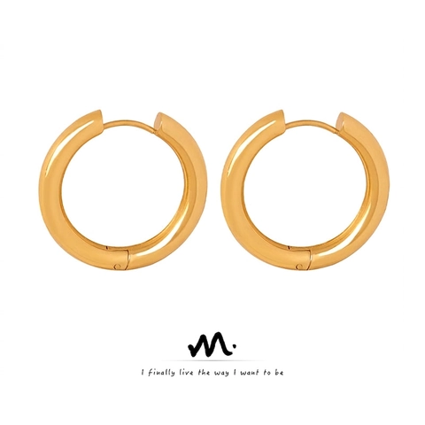 Orecchini a Cerchio in Acciaio al Titanio Minimalisti Chic Francese per Donna Design di Nicchia Lucidi Oro Argento Gioielli