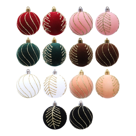Christmas Ball Ornaments Flocked Velvet With Gold Glitter Patterns For Holiday Tree Decoration Elegant Hanging