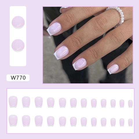 Kurze Ballerina Französische Press On Nails Rosa Weißer Verlauf T-Form Abnehmbare Eckige Künstliche Nägel Damen Maniküre