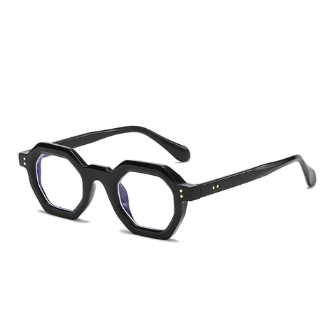 Vintage Achteckige Sonnenbrille Für Damen Herren Geometrischer Kunststoffrahmen UV400 Schutz Blaulichtfilter Metallnieten Dekor