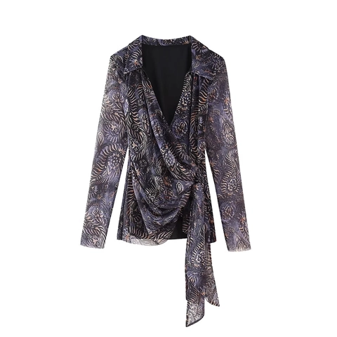 Top Incrociato In Rete Stampa Paisley Maniche Lunghe E Gonna Lunga Sirena Sexy Slim Fit
