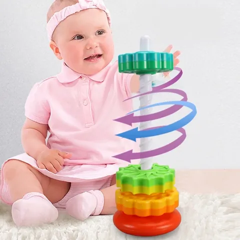 Torre Arcobaleno Rotante Giocattolo Impilabile In Plastica Educazione Precoce Sviluppo Sensoriale Per Bambini Ingranaggi Colorati