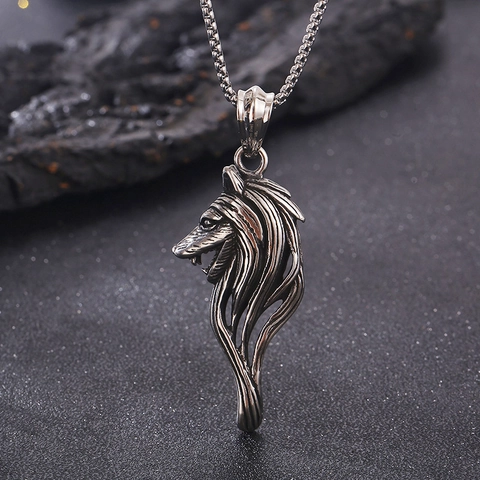 Collar Con Colgante De Cabeza De Lobo Acero Inoxidable Vikingo Punk Vintage Retro Hip Hop Joyería Hombre