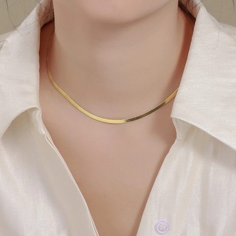 925 Sterling Silver Herringbone Snake Bone Chain Necklace Gold Platinum Plated Flat Choker For Women Men Fashion Jewelry