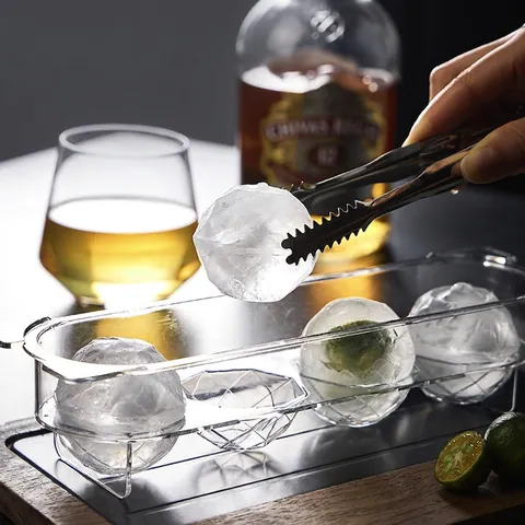 Transparent PET Plastic Ice Ball Mold Spherical Diamond Surface Tray For Whiskey Cocktail Drinks Reusable DIY Kitchen Gadgets