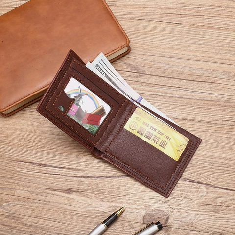 Portafoglio Uomo Bifold Pelle PU Ultra Sottile Business Minimalista Borsellino Con Slot Per Carte E Finestra ID