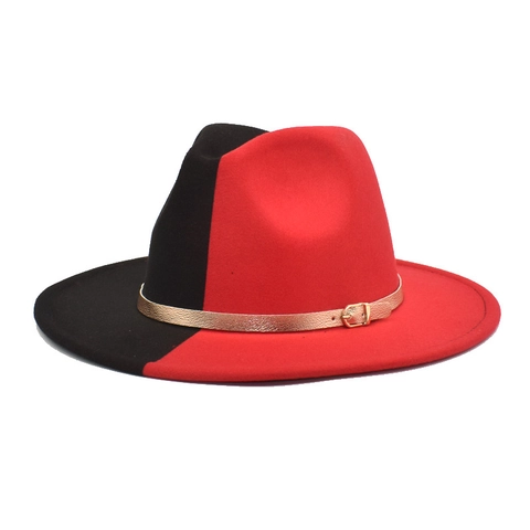 Cappello Fedora Bicolore In Lana A Tesa Larga Con Fibbia Dorata Stile Vintage Jazz Per Uomo E Donna