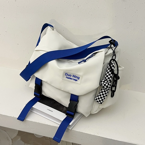 Große Nylon Messenger Tasche Damen Streetwear Umhängetasche Japanische Lässige Kontrastfarbe Verstellbarer Gurt Student