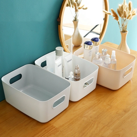 Plastic Desktop Storage Box Organizer Bin With Handles For Cosmetics Stationery Snacks Kitchen Bathroom Living Room Home