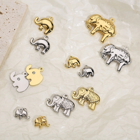 Stainless Steel Elephant Charm Pendants Rhinestone Polished Animal DIY Necklace Jewelry Making Accessories Women
