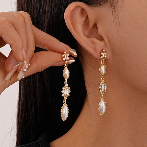 Orecchini Pendenti Retro Con Künstliche Perle Finte Marquise Zircone Nappa Con Perno In Argento Sterling 925 Gioielli Dorati Eleganti