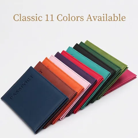 PU Leather Passport Holder Cover With Card Slots Travel ID Document Case Wallet Embossed Passport Lettering Men Women