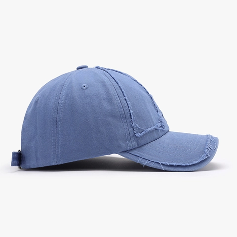 Casquette De Baseball En Coton Lavé Vintage Effet Usé Bord Effiloché Visière Courbée Ajustable Chapeau Soleil Rétro