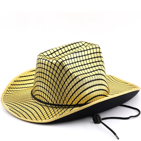 Cappello Da Cowboy Metallico Stile Disco Griglia Festa Palcoscenico Costume Accessori Per Donna Uomo