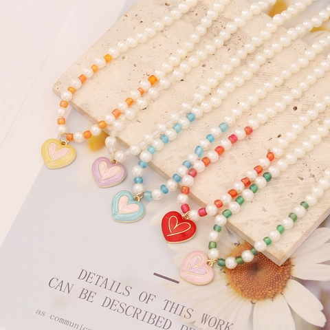 Collana Con Ciondolo A Cuore Perline Colorate Imitazione Perla Artificial Girocollo Gioielli Di Tendenza Regalo Per Donne