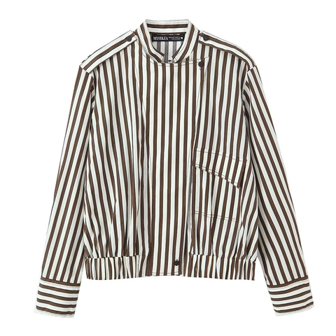 Camicetta A Righe Da Donna Camicia In Poliestere A Maniche Lunghe Con Bottoni Colletto A Revers Top Casual Con Orlo Elastico