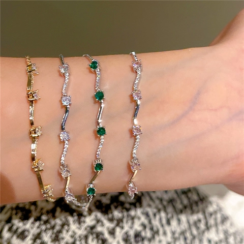 Elegant Zirconia Wave Chain Bracelet For Women Adjustable Copper Pull String Nickel Free Fashion Jewelry Gold Silver Bracelet Gift
