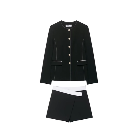 Giacca Blazer E Gonna Pantalone Donna Bordo Bianco Contrasto Bottoni Dorati Elegante Ufficio Poliestere Tessuto