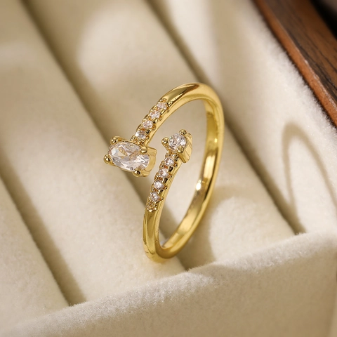 Anello Aperto Regolabile Donna Rame Placcato Oro 18K Zircone Micro Castone Stile INS Semplice Versatile Gioielli Da Dito