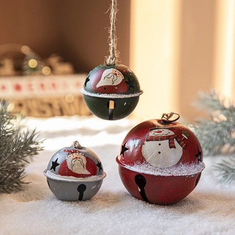 Campanelle Di Natale Ornamenti Appesi Ferro Metallo Stella Incisa Babbo Natale Pupazzo Di Neve Retro Decorazione Albero