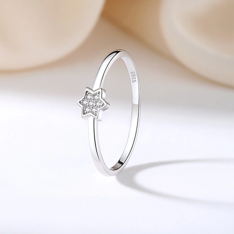 Minimalistischer 925 Sterlingsilber Stern Ring Funkelnde Zirkonia Eingelegter Verstellbarer Finger Schmuck Für Damen