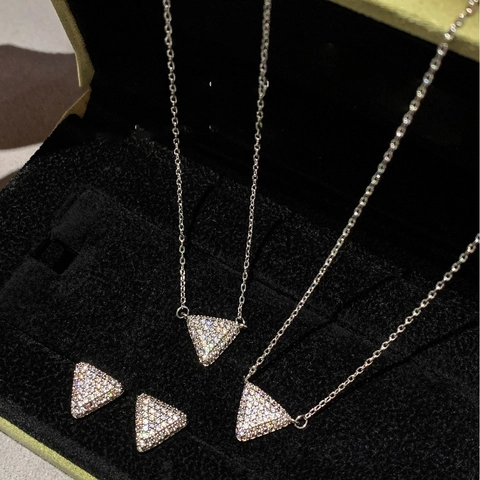 Collar Con Colgante De Triángulo Y Pendientes Con Circón Cobre Poste De Plata Para Mujer Moda Minimalista