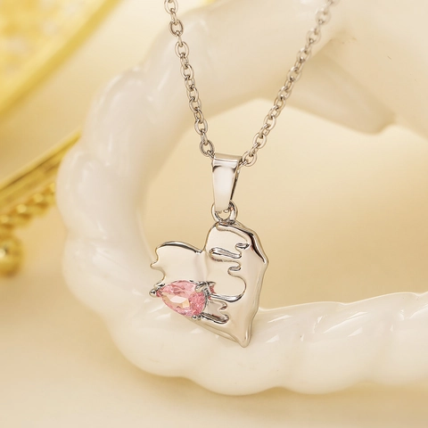 Herz Anhänger Halskette Kupfer Gold Überzogen Rosa Zirkon Unregelmäßige Schmelzform Eleganter Schmuck Für Frauen
