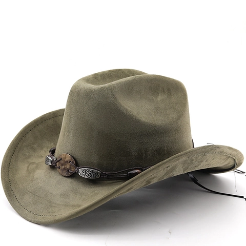 Western Cowboy Hat Faux Suede Felt Wide Brim Retro Ethnic Style Outdoor Travel Fedora For Men Women With Braided Band