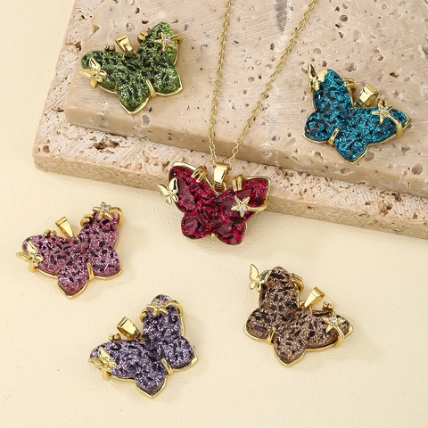Collana Con Ciondolo A Farfalla Colorata Leopardata Rame Placcato Oro 18K Resina Gioielli Di Moda Per Donne E Ragazze