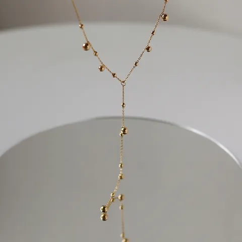 Y-Form Quaste Halskette 18K Vergoldet Edelstahl Lange Kette Minimalistische Goldperlen Eleganter Schmuck Für Damen
