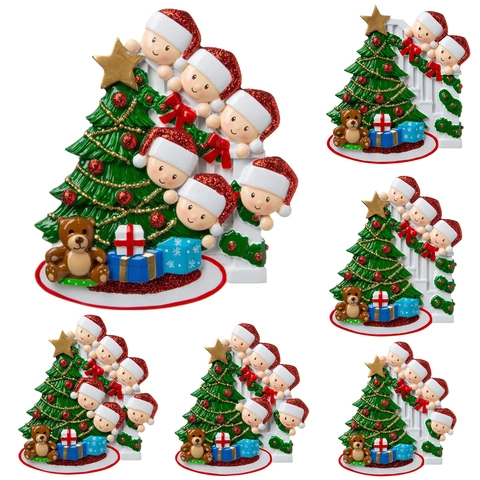 DIY Weihnachten Familie Anhänger Harz Personalisierter Name Weihnachtsbaum Anhänger Nikolausmütze Glitzer Deko Geschenk