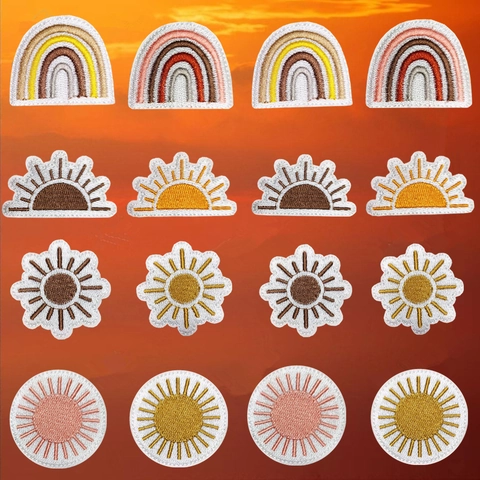 Zon Regenboog Borduurwerk Patches Strijkapplicatie Polyester Garen Decoratieve Badges Voor Kleding DIY Reparatie Accessoires