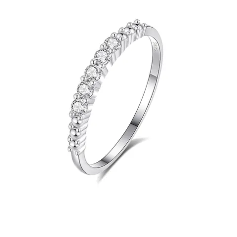 S925 Sterling Silver Minimalist Stackable Ring For Women Single Row Zirconia Finger Ring Fashion Commuter Jewelry Accessory