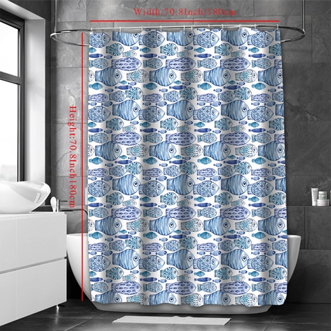 Shower Curtain Waterproof Polyester Colorful Fish Pattern Bathroom Decor Quick Dry Modern Simple Style
