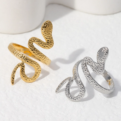 Snake Ring Stainless Steel Titanium Steel Adjustable Open Wrap Around Textured Scale Animal Punk Jewelry For Women Men