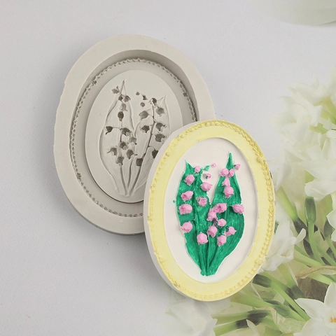 Stampo In Silicone Mughetto Rilievo Cornice Ovale Per Sapone Fatto A Mano DIY Candela Resina Argilla Fondant Decorazione Torte