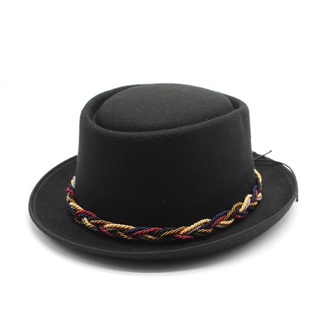 Vintage Wollen Vilt Fedora Hoed Met Kleurrijke Gevlochten Band Korte Rand Britse Stijl Gentleman Pet Voor Heren Dames