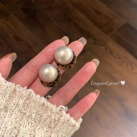 Vintage Leopard Print Herz Runde Faux Künstliche Perle Drop Stud Ohrringe Mit 925 Sterling Silber Ohrring Post Legierung Stoff