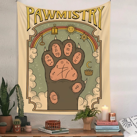 Tapestry Wall Hanging Polyester Tarot Cat Mystic Astrology Bohemian Vintage Illustration Home Decor Bedroom Background