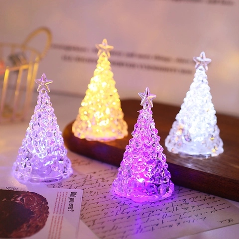 LED Weihnachtsbaum Nachtlicht Kristall Acryl Stern Topper Schreibtisch Deko Feiertag Geschenk