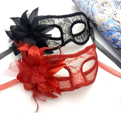 Venetian Masquerade Mask With Lace Feather Flower Decor Elegant Half Face Eye Mask For Halloween Party Costume Women