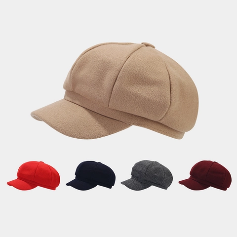 Gorra De Repartidor De Periódicos Mezcla De Lana Estilo Británico Vintage Color Sólido Octogonal Otoño Invierno