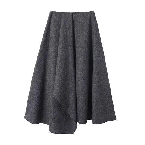 Falda Midi Línea A De Cintura Alta Para Mujer Tacto De Lana Engrosada Invierno Color Sólido Estilo Callejero Elegante