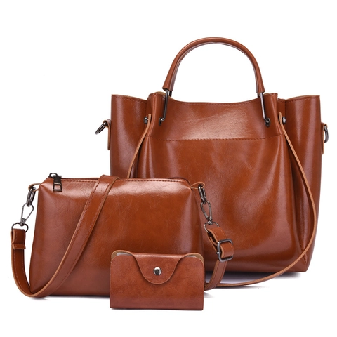 Women Tote Handbag And Crossbody Bag And Wallet Purse Glossy PU Leather Vintage Retro Large Capacity Fashion Shoulder Bag