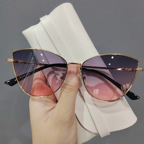 Occhiali Da Sole Cat Eye Retrò Donna Montatura In Metallo Piccola UV400 Protezione Moda Vintage Esterna