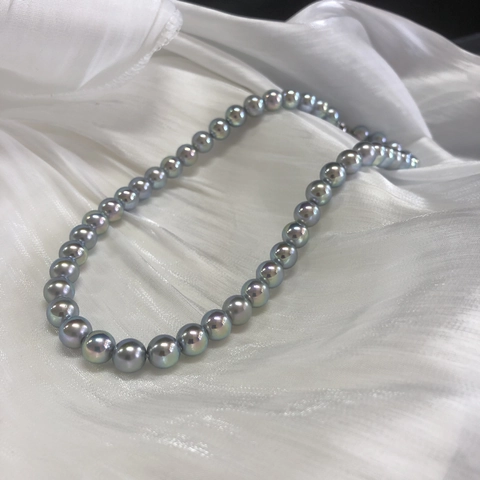 Collana Di Künstliche Perle Di Cristallo Artificiale Tonde Aurora Con Chiusura In Argento Sterling 925 Catena Da Clavicola Blu Argento